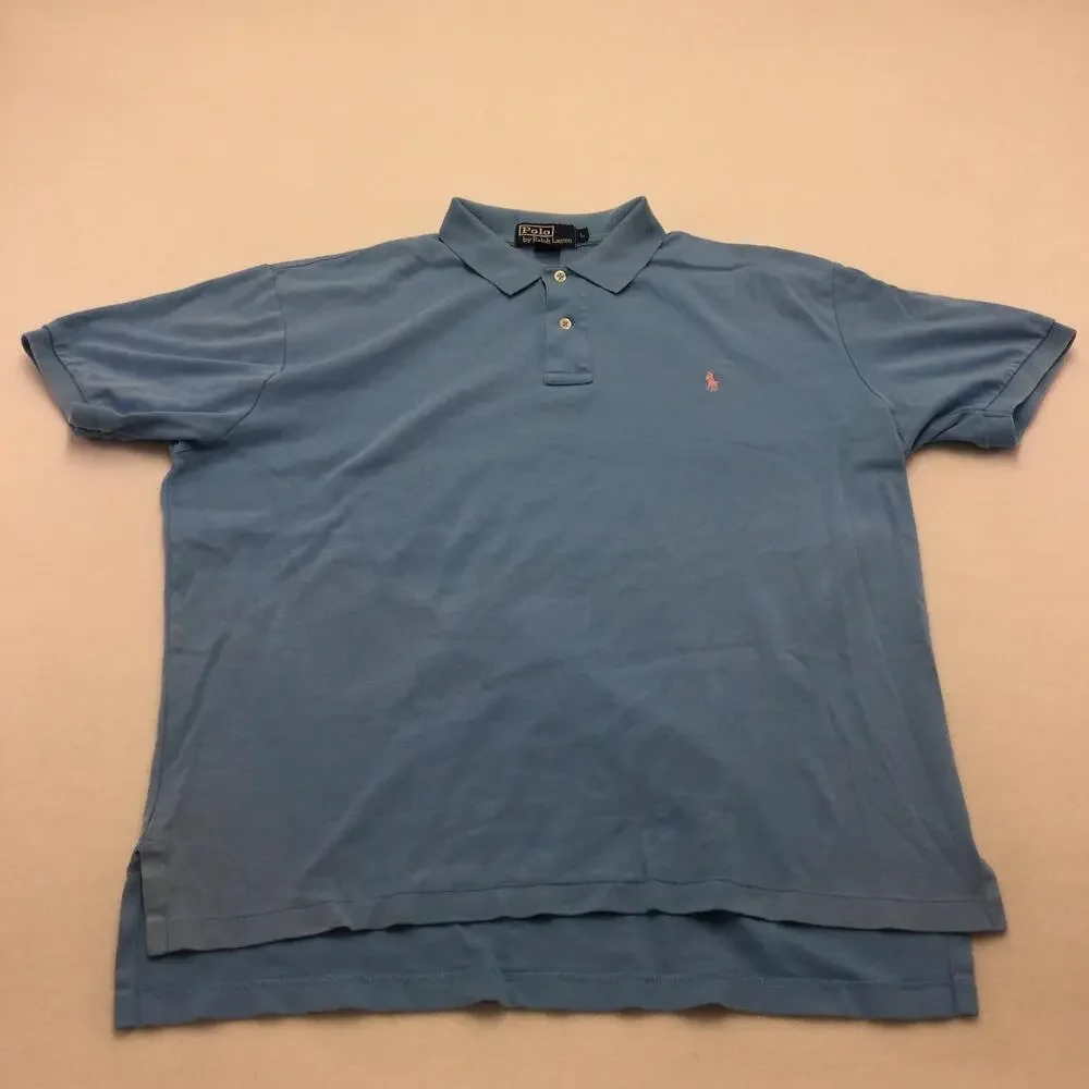 Polo By Ralph Lauren Polo Shirt Mens Large Blue Solid Pink Pony Short Sleeve